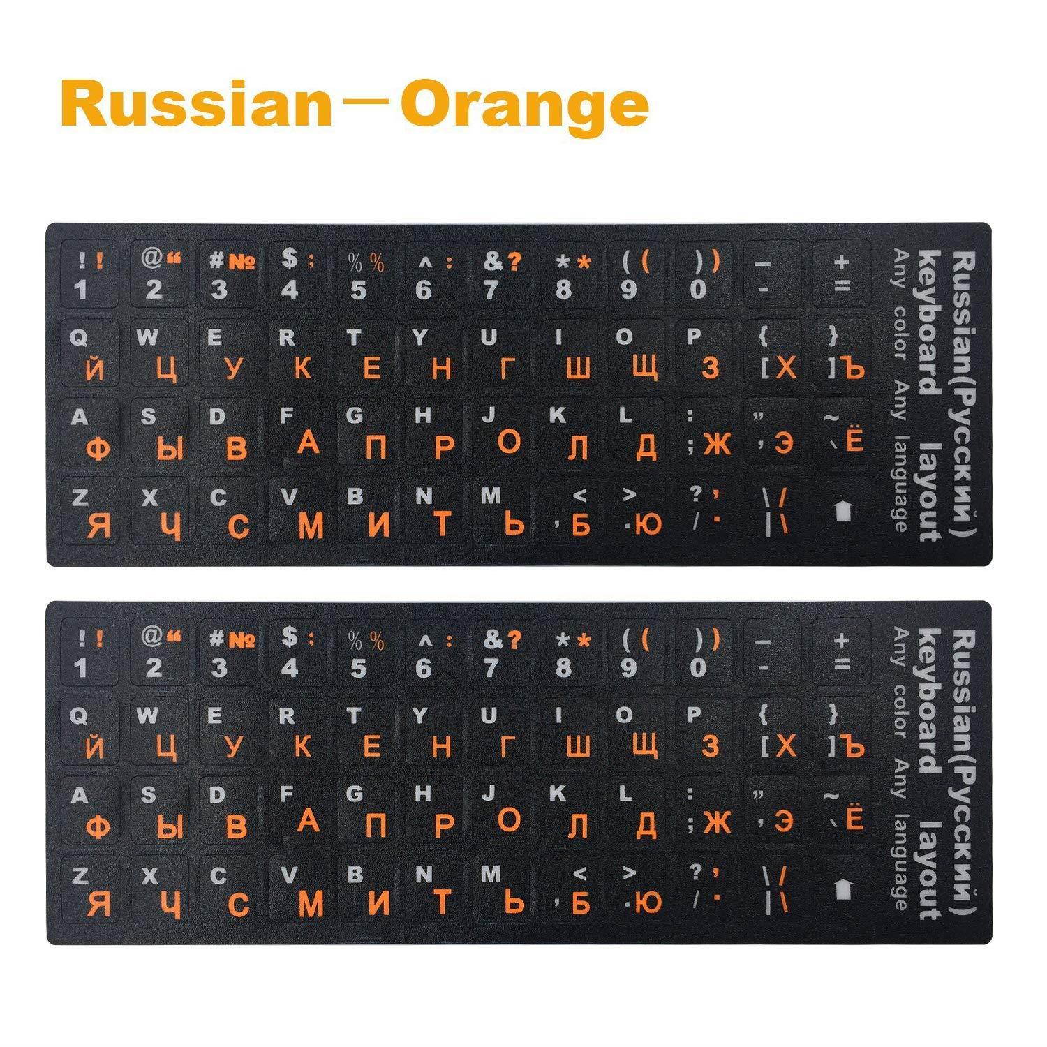 [2PCS PACK] FORITO Russian Keyboard Stickers, Keyboard Replacement Sticker Black Background with Orange Lettering for Computer Keyboard(Russian-Orange)