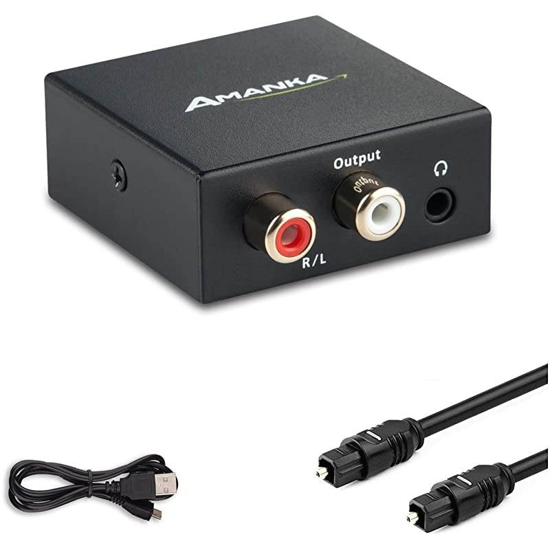 Audio Converter  Digital to Analog Audio Decoder with Digital Optical Toslink and Coaxial Inputs to Analog RCA and AUX 35mm Headphone Outputs Fiber Cable Included