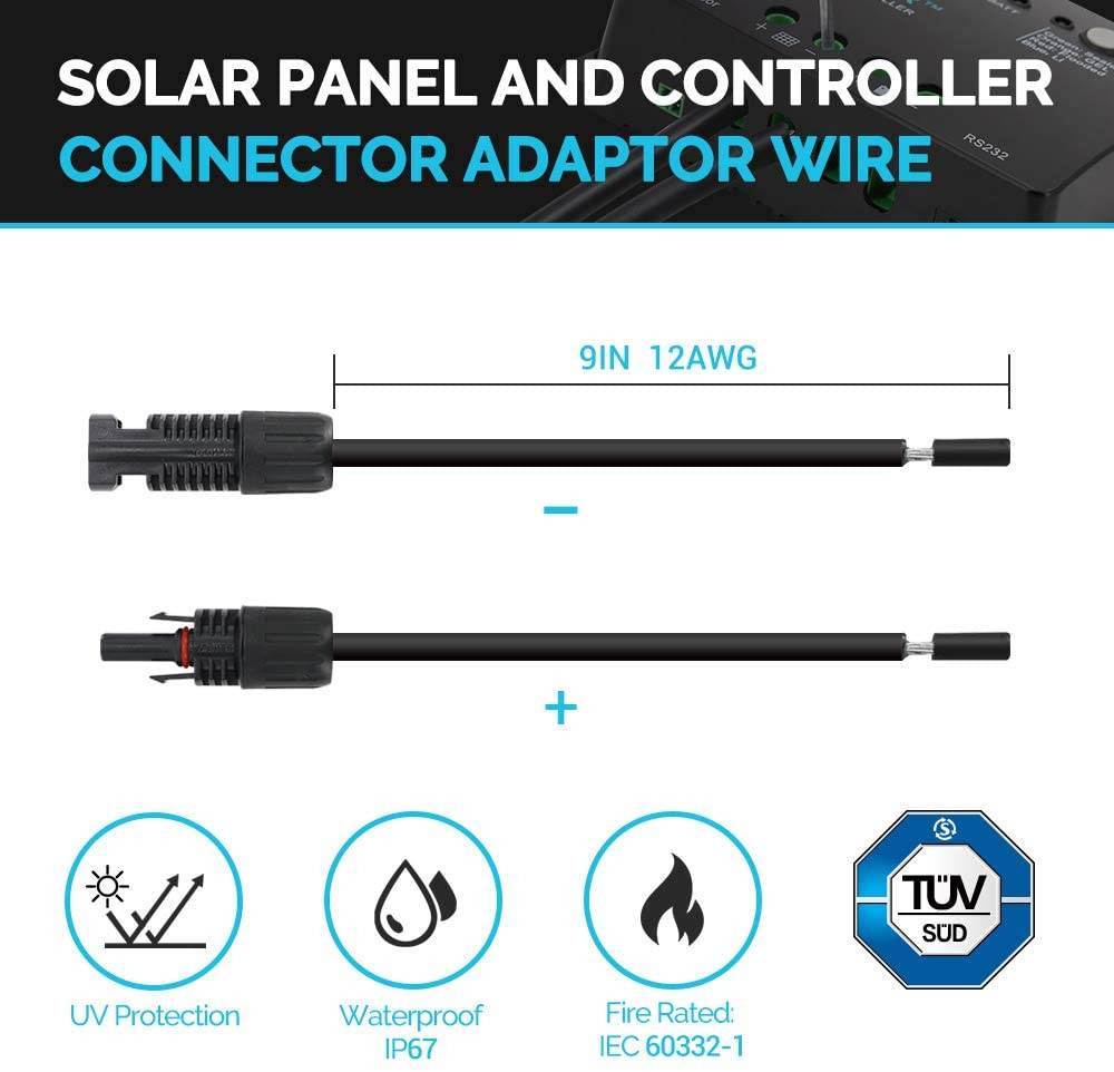 Renogy 200W 12V Monocrystalline Solar Panel Bundle Kit with 200W Solar Panel, 30A Charge Controller, 9in Adaptor Kit, A Pair of Branch Connectors