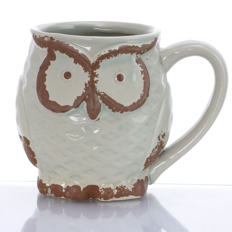 Gibson 4 Piece Nocturnal Gaze 18 Ounce Stoneware Owl Mug Set in Assorted Colors