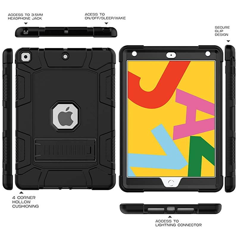 Case for iPad 8th Generation / iPad 7th Generation, Slim Heavy Duty Shockproof Rugged High Impact Protective Case for Kids with Stand for iPad 10.2 inch 2020/2019 Release,Black