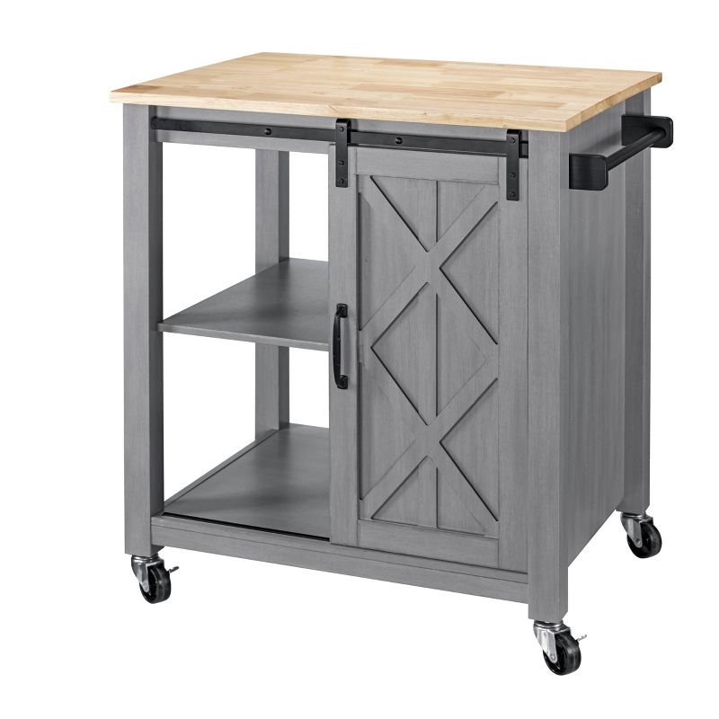 33" Sliding Door Kitchen Cart with Wood Top Gray - Home Essentials