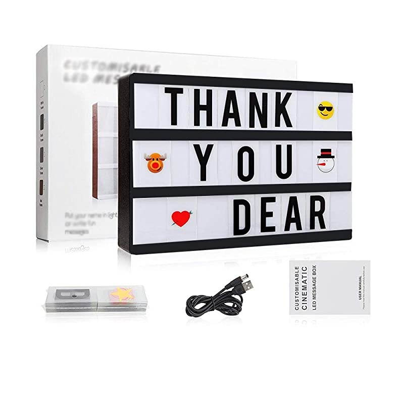 Cinema Light Box DIY LED Cinematic Marquee Sign Light Up Box with Decorative Letters Numbers Symbols Emojis for Festival Birthday Anniversary Wedding Mottoes, A4 Size (Black)