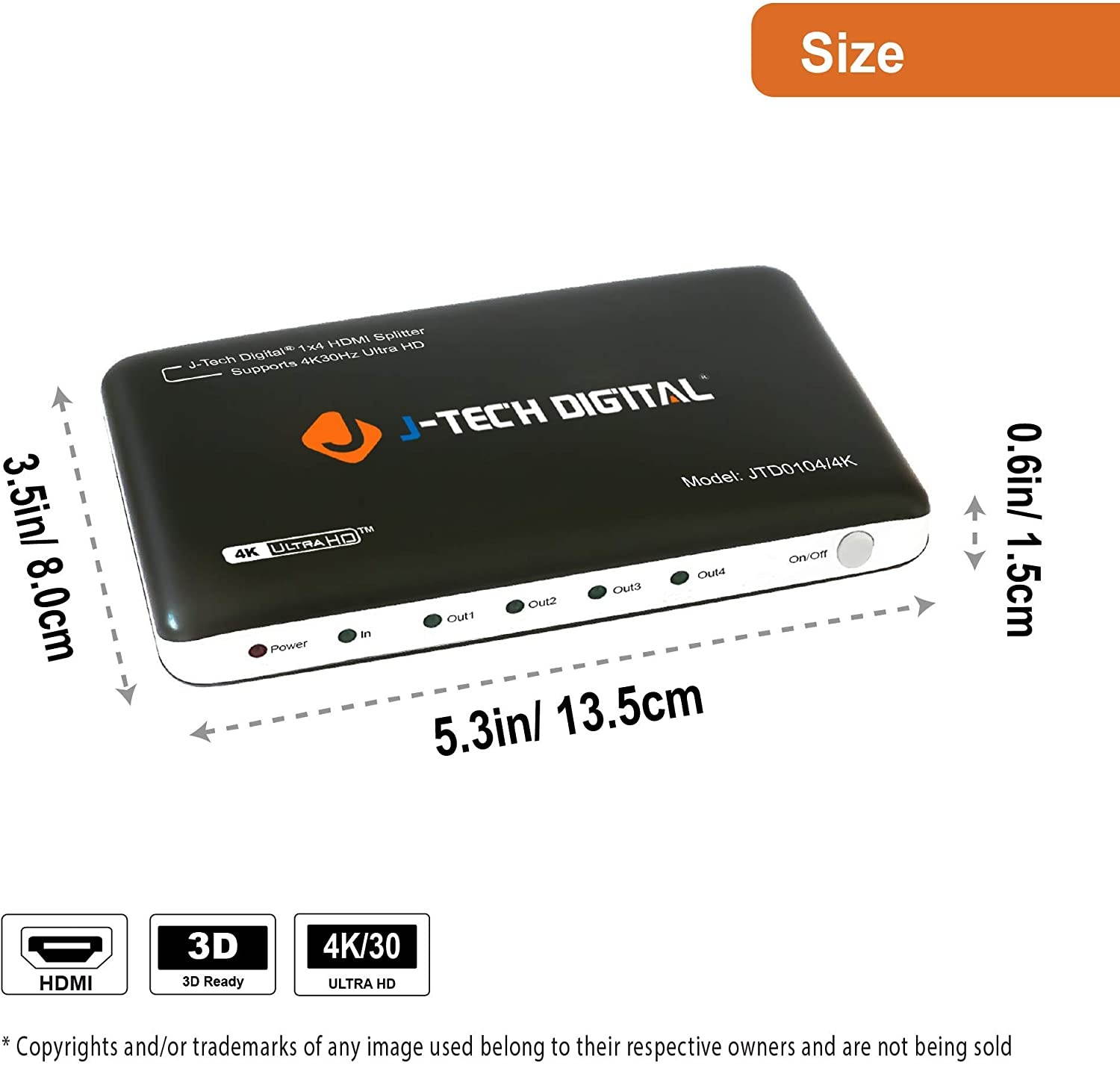 J-Tech Digital JTD0104/4K Most Advanced 4 Ports HDMI 1X4 Powered Splitter Support Ultra HD 4K 3840 A 2160 Resolution and 3D