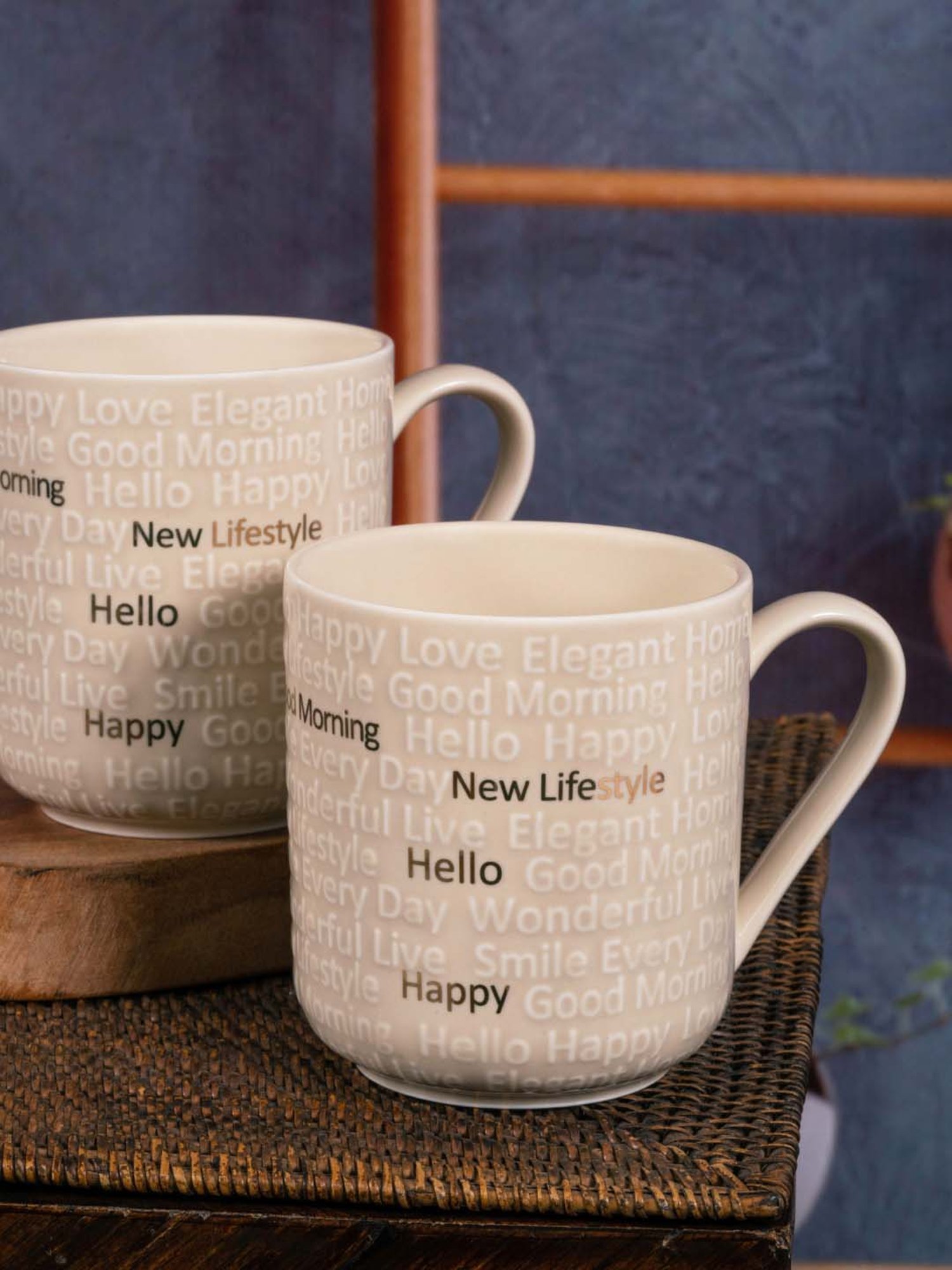 White Gold Light Brown Porcelain 8.5 cm Mug - Set of 2