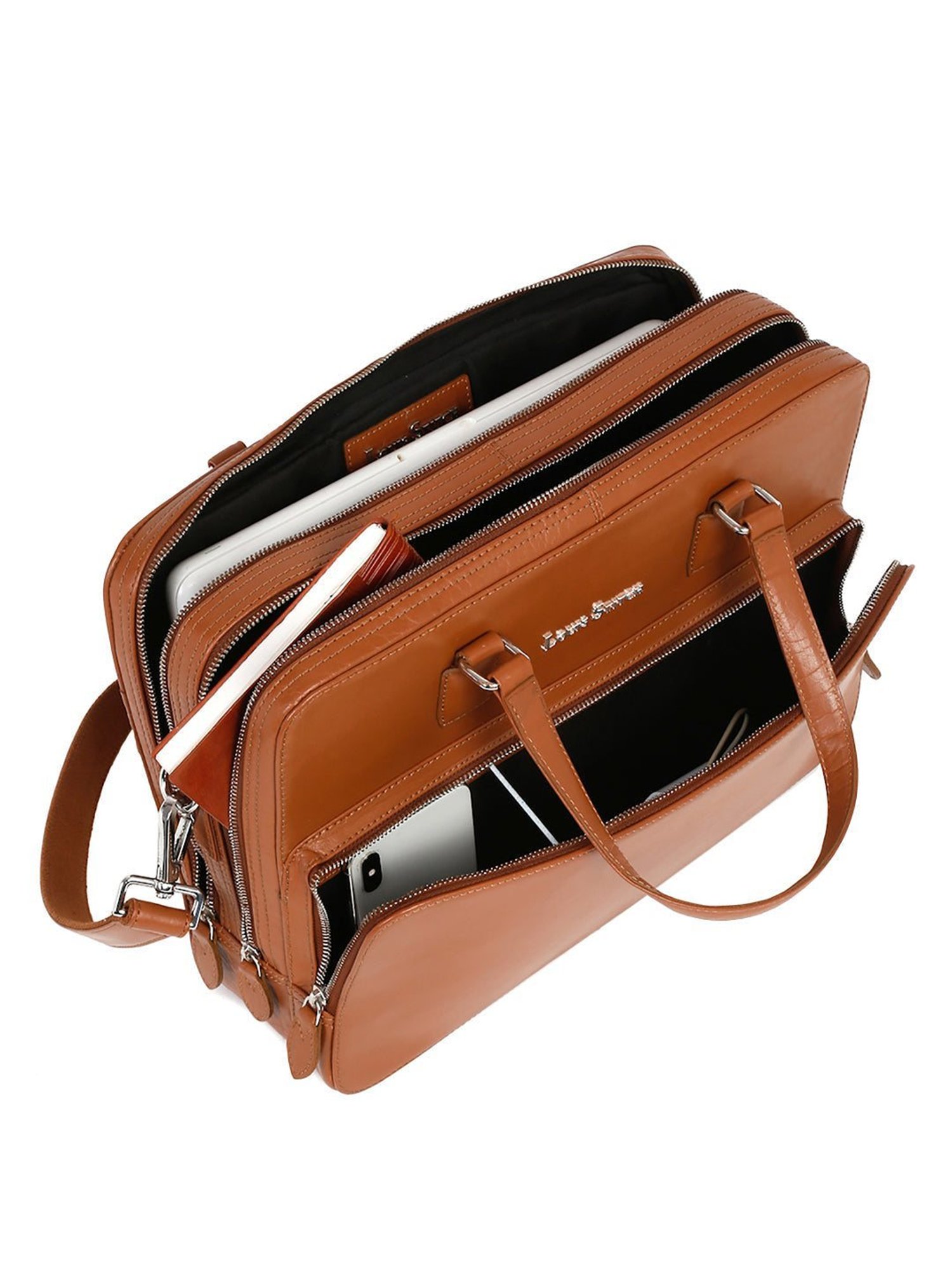 Louis Stitch Tan Leather Medium Multifunctional Executive Laptop Bag