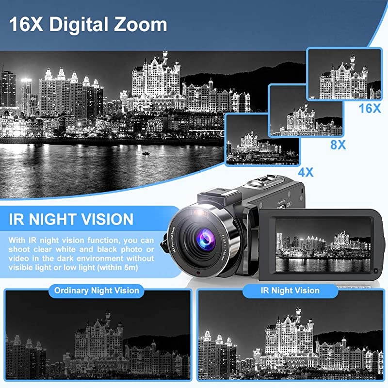 Camera 27K Camcorder Ultra HD 36MP Vlogging Camera for YouTube IR Night Vision 30quot LCD Touch Screen 16X Digital Zoom Camera Recorder with Microphone Handheld Stabilizer Remote Control
