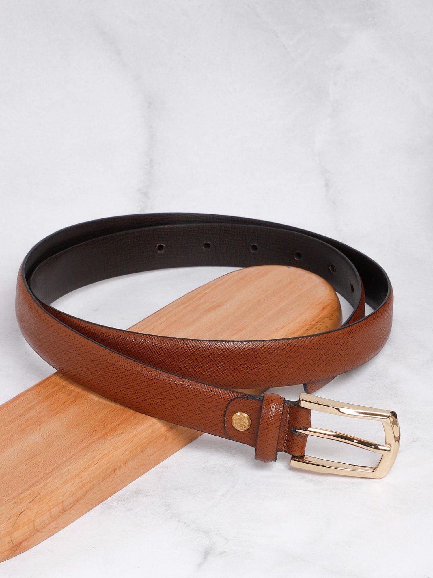 Carlton London Tan Textured Formal Belt for Women