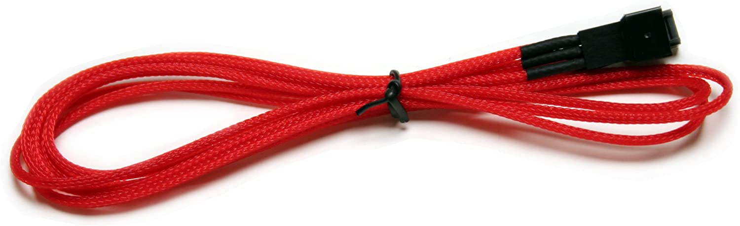 NZXT CB-3F600-R Individually Sleeved 3 Pin Fan Extension Premium Cable (600mm, Red)