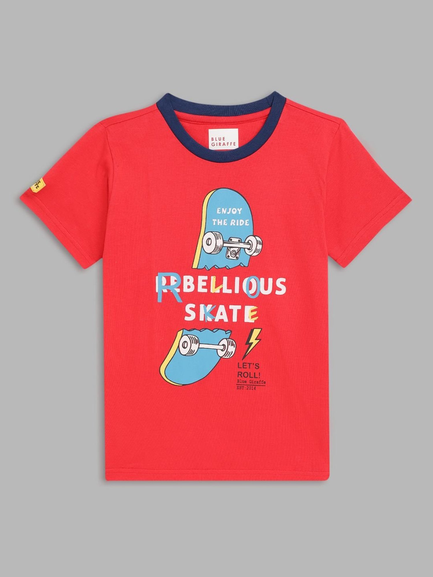 Blue Giraffe Kids Red Cotton Printed T-Shirt