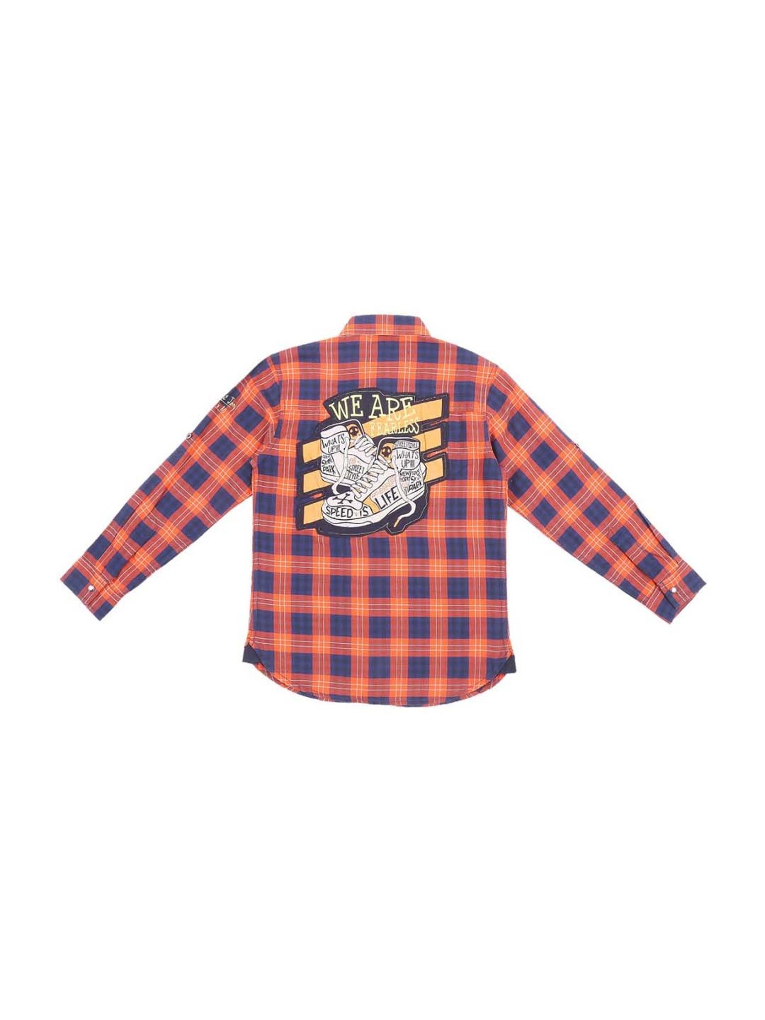Gini & Jony Boys Orange & Blue Cotton Plaid Shirt