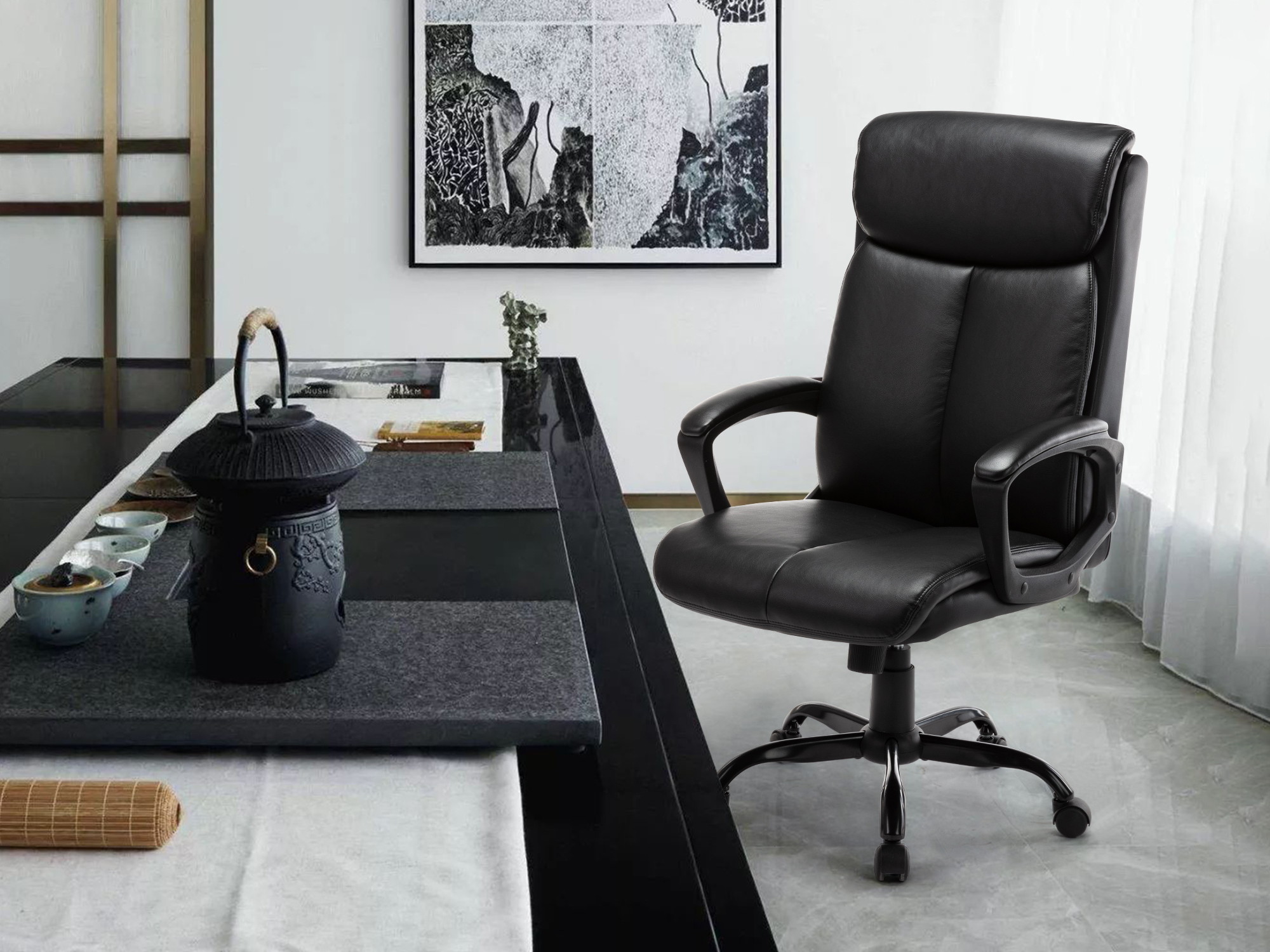 STARSPACE Executive Bonded Leather Office Chair - Adjustable Height Modern Executive Swivel High Task Chair with Padded Armrests and Lumbar Support