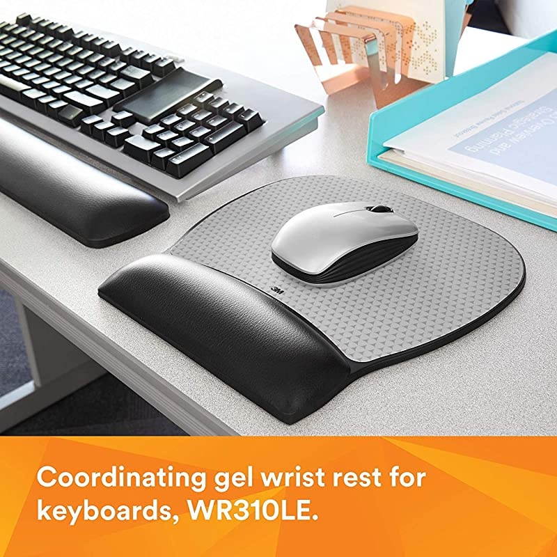 Precise Mouse Pad with Gel Wrist Rest Soothing Gel Comfort with Durable Easy to Clean Leatherette Cover Optical Mouse Performance and Battery Saving Design 92 x 87 Black MW310LE