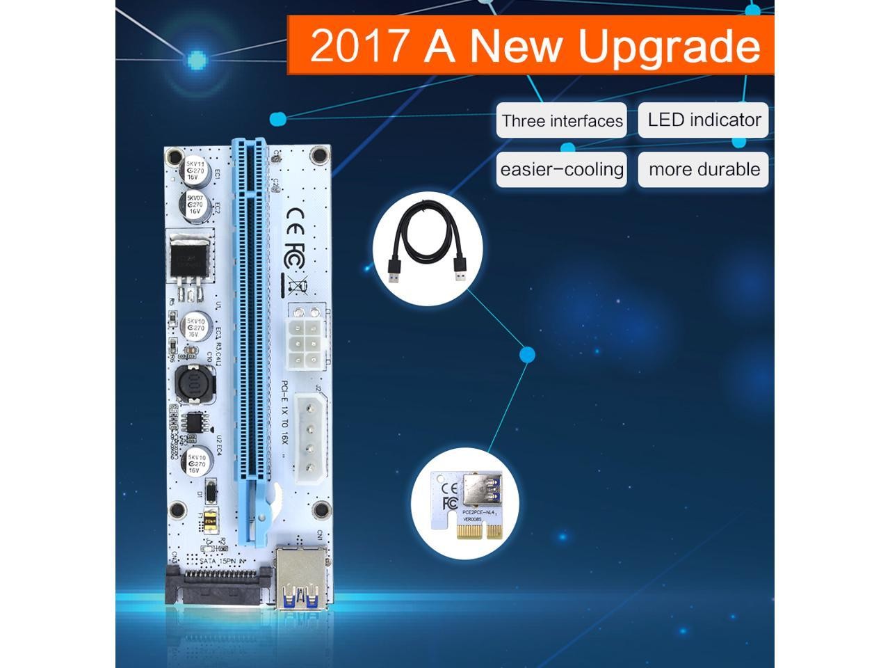 6-Pack Ver006C Mining Dedicated PCIe Riser Cable Card Adapter Cryptocurrency PCI Express 1X to 16X Extender Mining Rig 60cm USB 3.0 6Pin Power