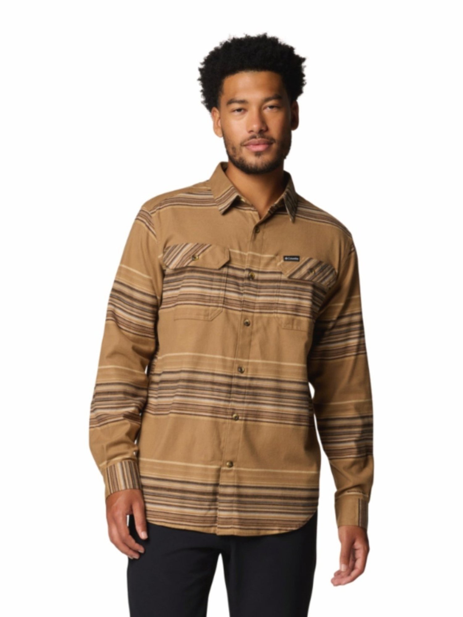 Columbia Brown Cotton Regular Fit Striped Shirt