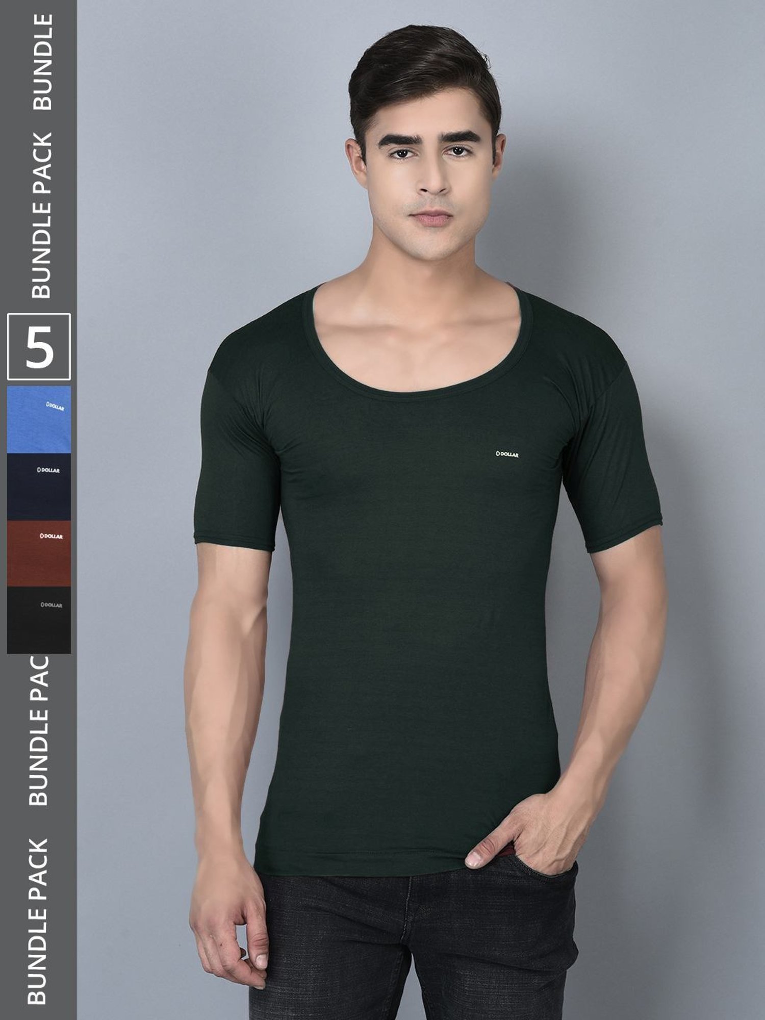 Dollar Bigboss Assorted Cotton Regular Fit Vest - Pack Of 5