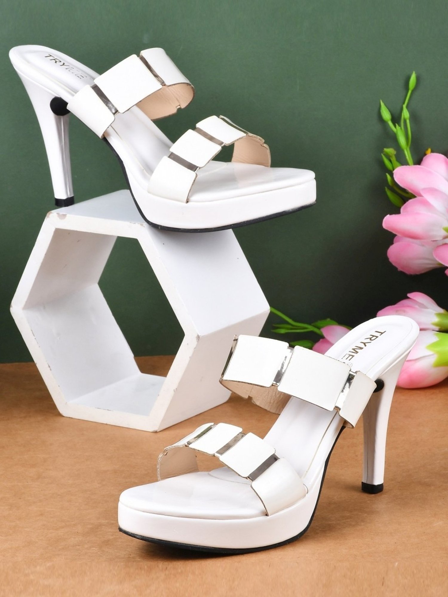 The White Pole Women's White Casual Stilettos