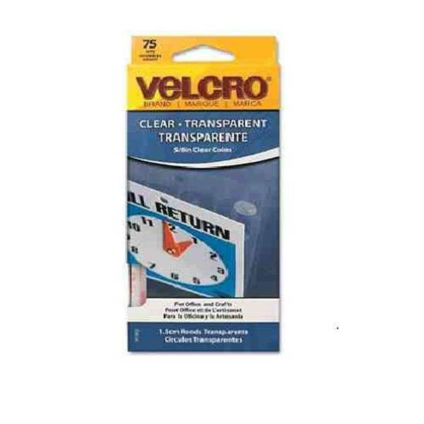 Velcro 91302 Sticky-Back Hook & Loop Fasteners  5/8   Diameter Coins  Clear  75 per Pack