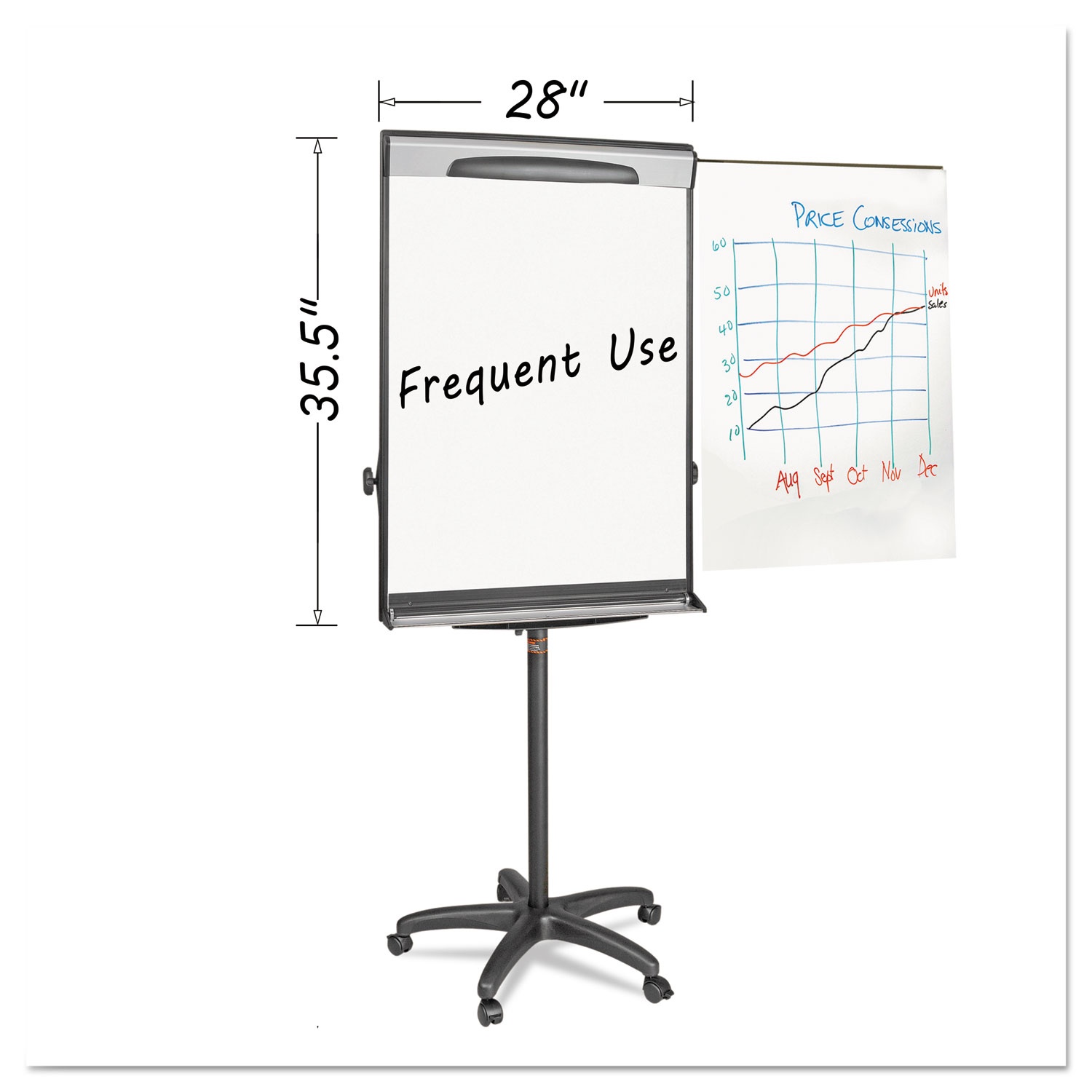 Bi-silique Tripod Extension Bar Magnetic Dry-Erase Easel 69" - 78" Blk/Silver