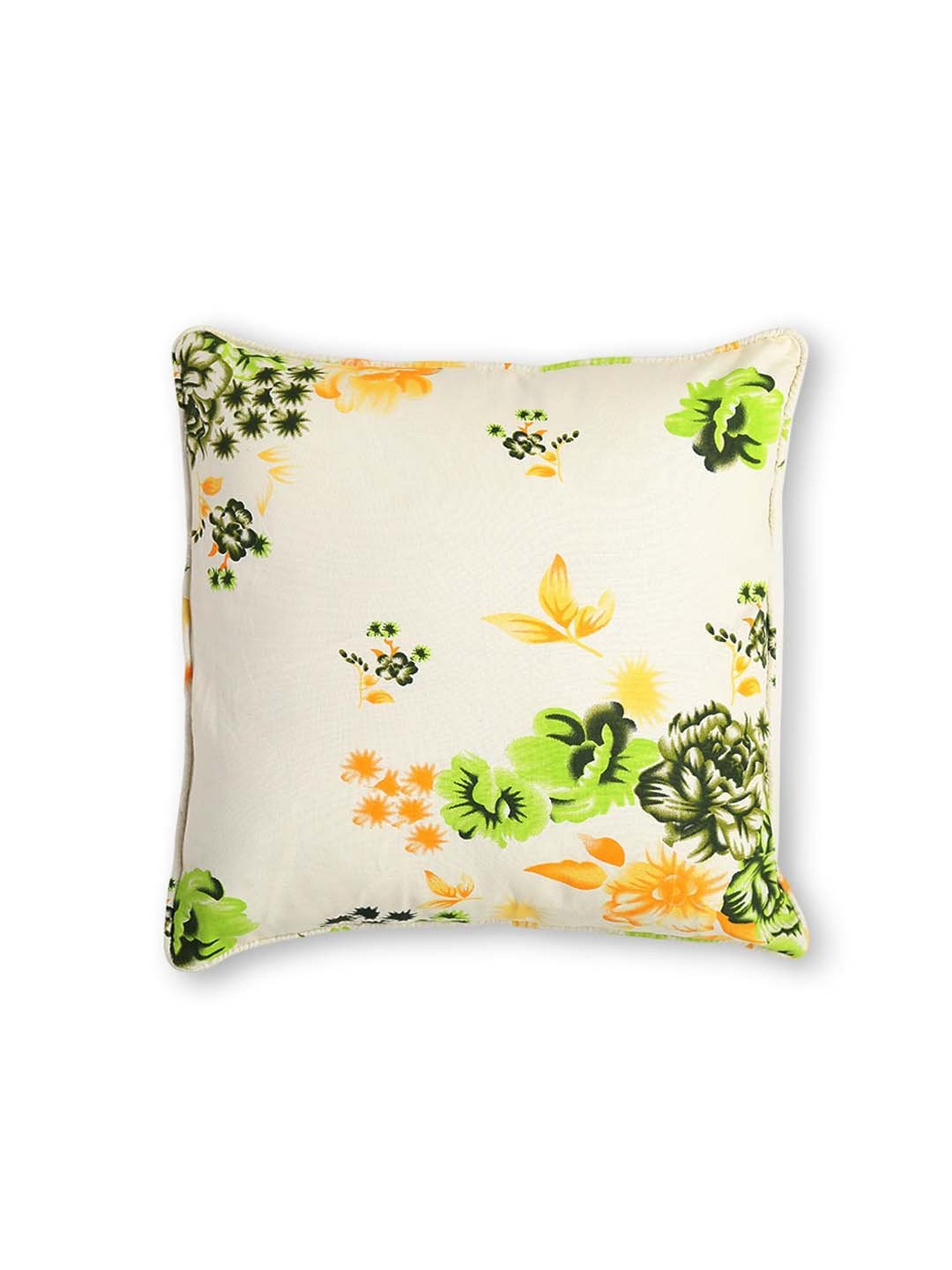 Swayam Beige & Green Cotton 160 TC Cushion Covers - Set of 2