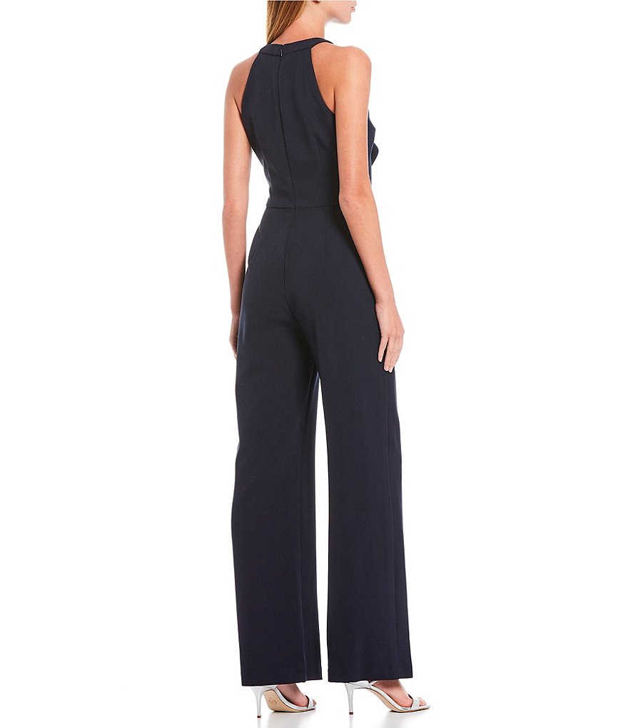 Eliza J Sleeveless Bow Neck Ruffle Crepe Jumpsuit