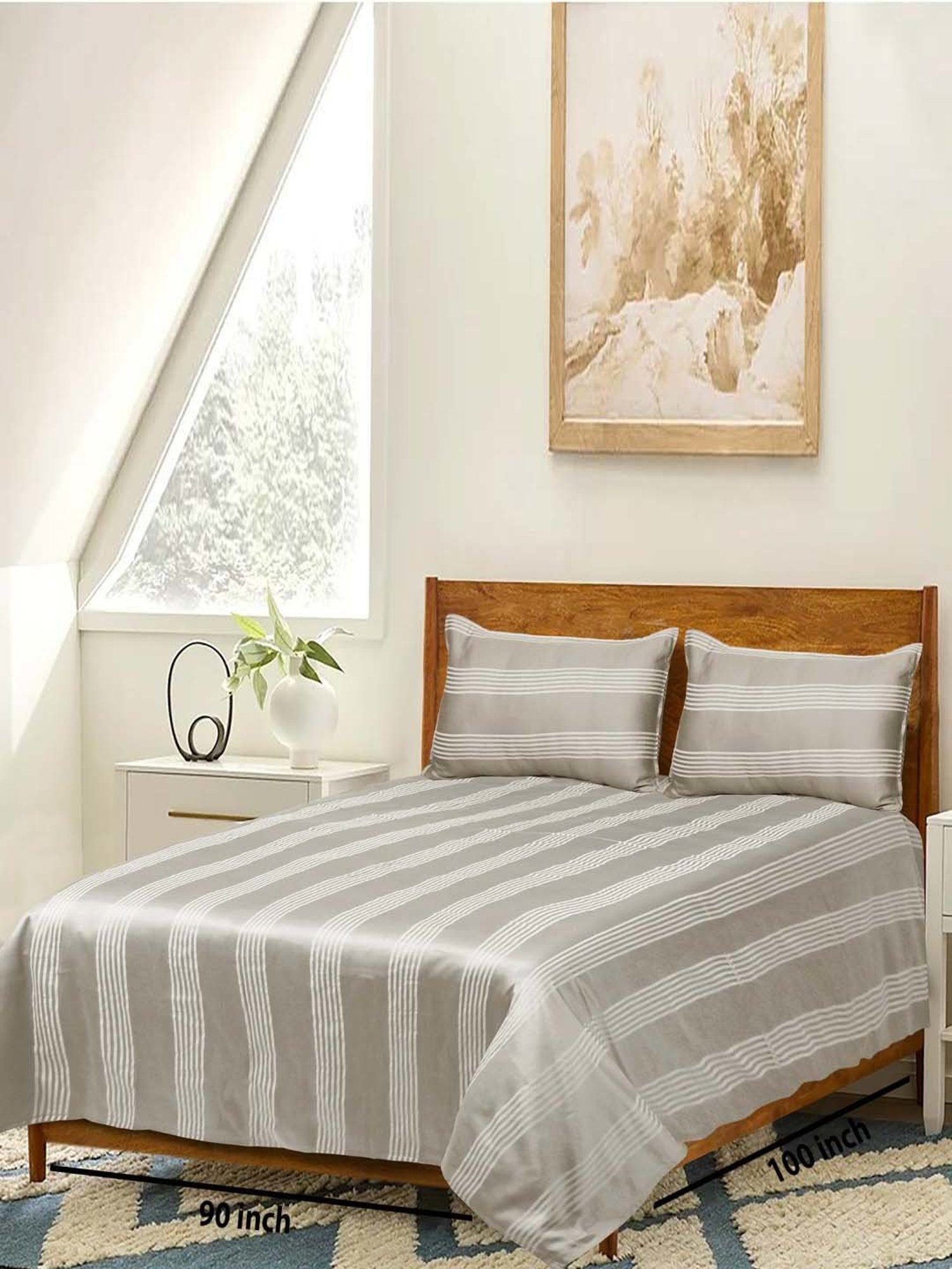 Saral Home Easy Living Beige Cotton Dhari Soft Self Pattern Queen Bed Sheet With Pillow Covers