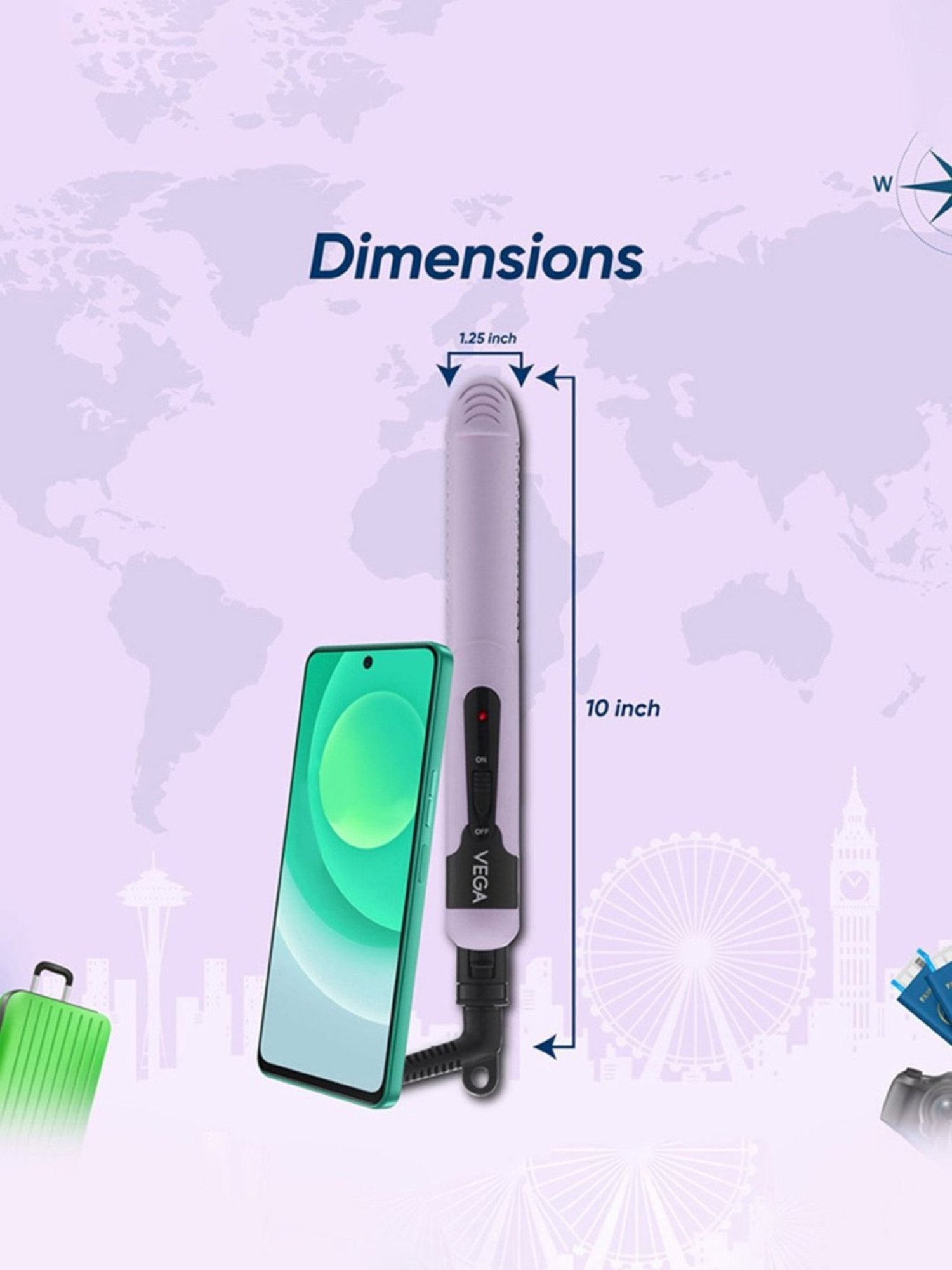 Vega Mini Hair Straightener for Women with Ceramic Coated Plates, Best for Travelling (VHSH-40)