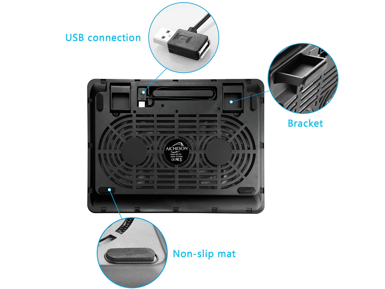 Laptop Cooling Pad, Laptop Cooler with 5 Quiet Red LED Fans for 12"-17" Inch Laptop, Dual USB 2.0 Ports, Portable Angle Adjustable Laptop Stand for Gaming Laptop-Green