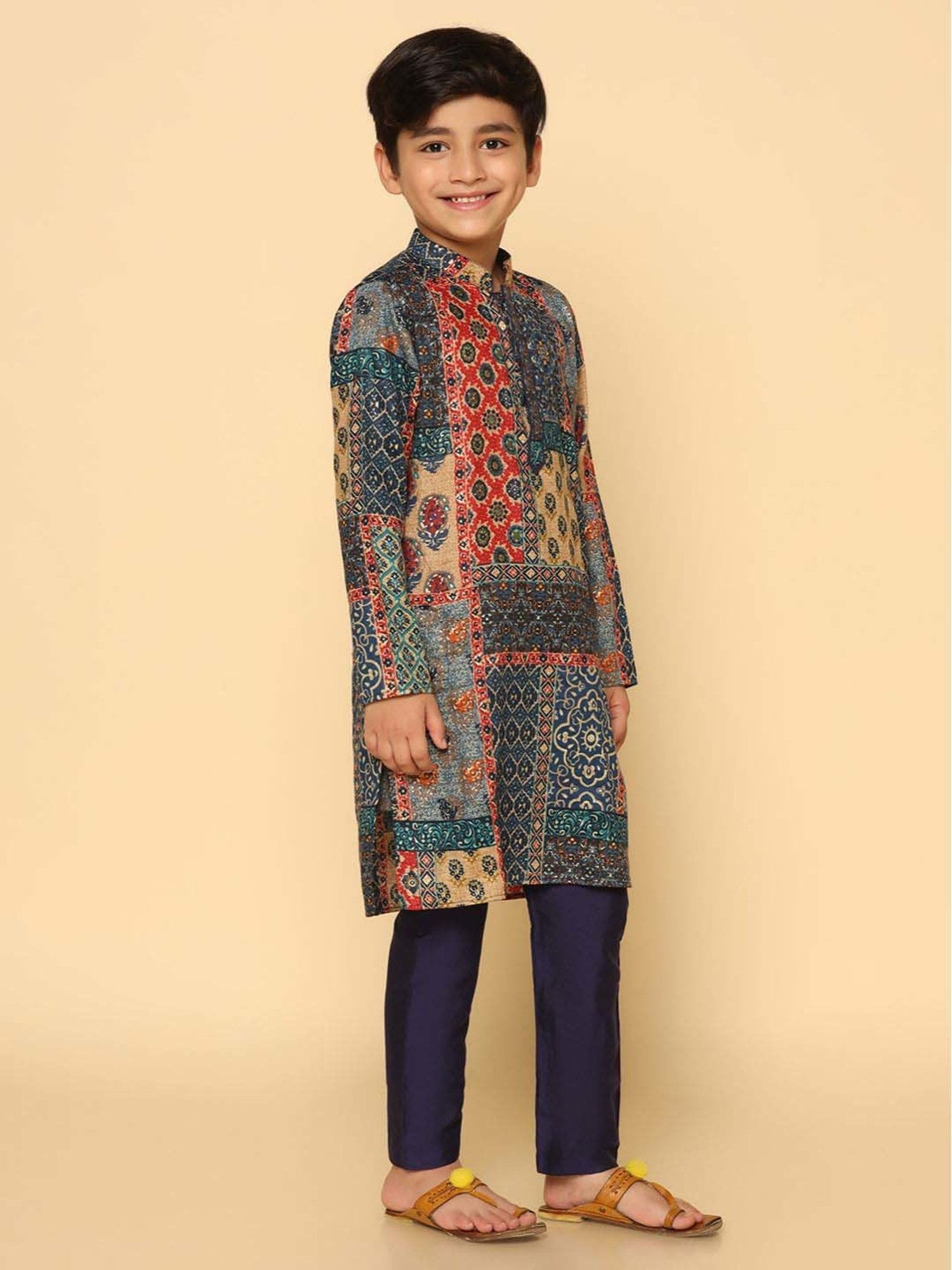 KISAH Kids Multicolor Cotton Printed Full Sleeves Kurta