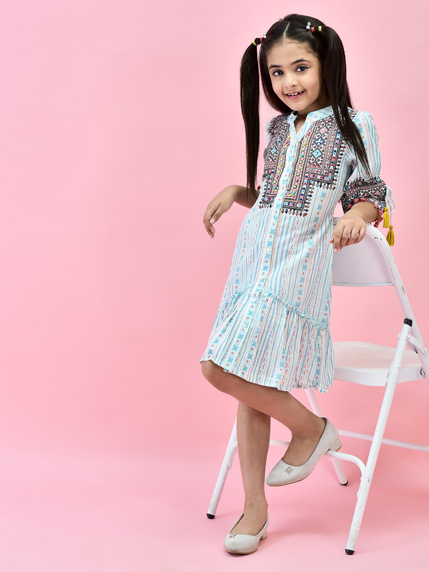 Juniper Girls Blue Printed Midi Dress