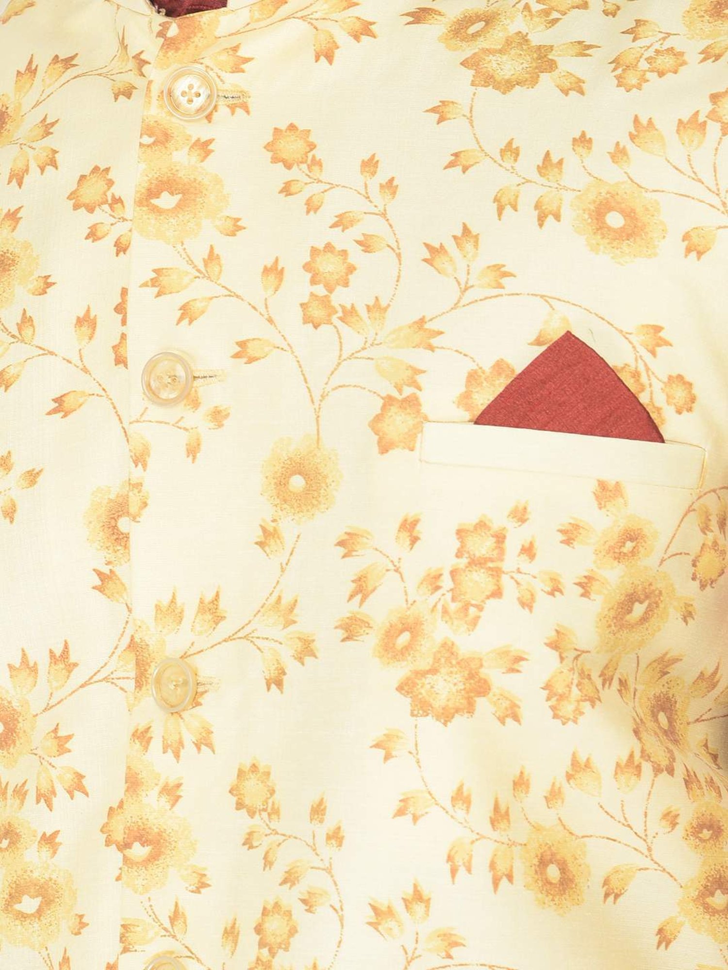 Deyann Maroon & Cream Cotton Regular Fit Printed Kurta Set With Jacket