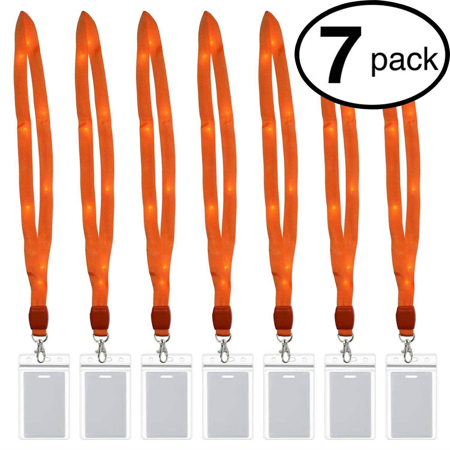 LED Light Up Flashing Lanyard Keychain Holder Keyring Neck Straps Band Necklace Make You Being Seen and Charming at Night for ID Cards Badges Business ID Keys Students Office Worker, Orange