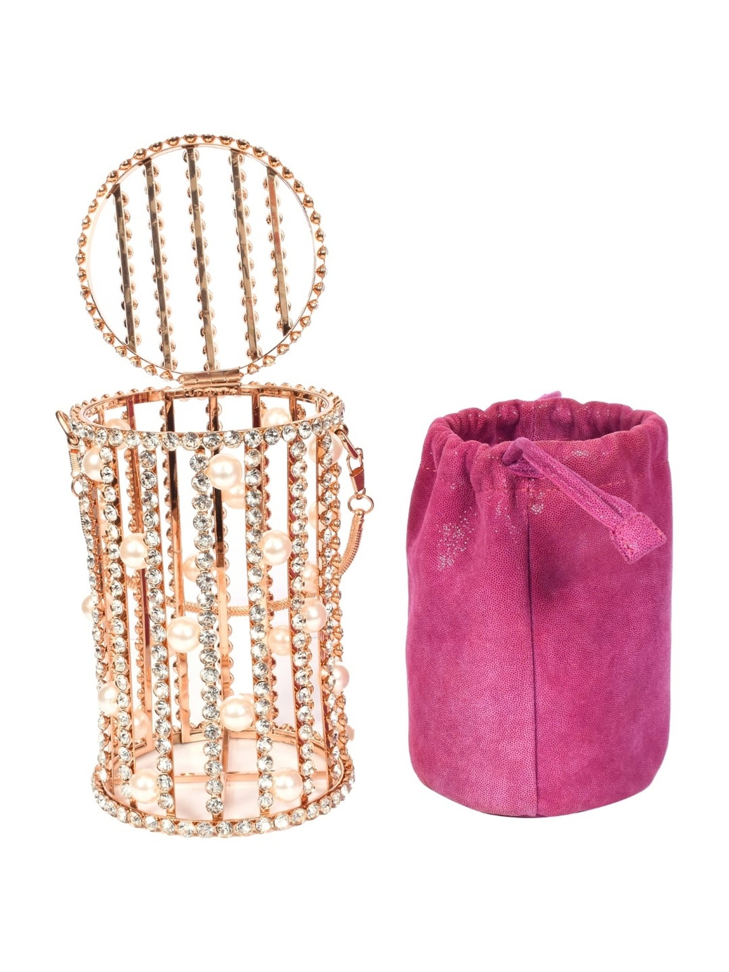 SASSORA IVORY Pink Leather Embellished Handbag