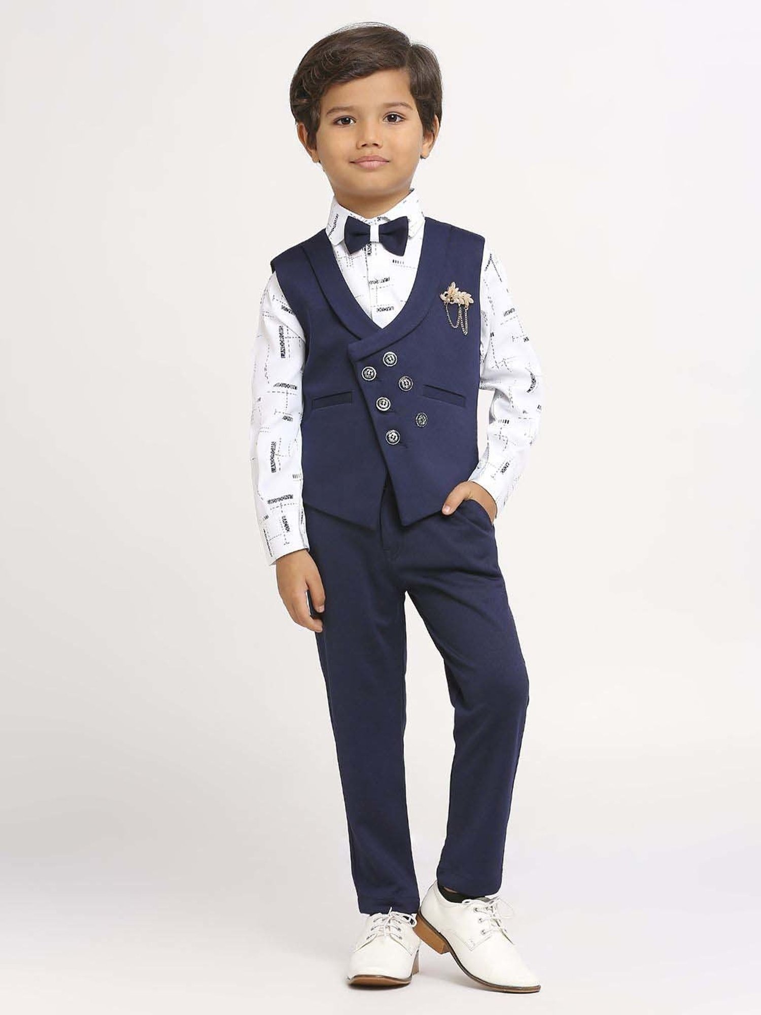 Kids Island Boys Blue Solid Full Sleeves Suit Set