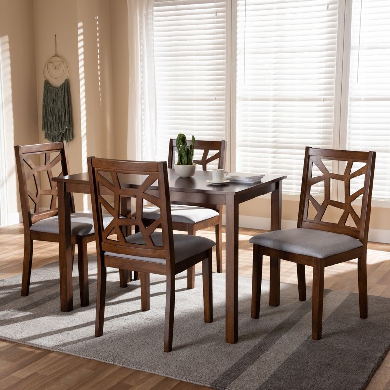 5pc Abilene Walnut Finished Dining Set Gray/Brown - Baxton Studio
