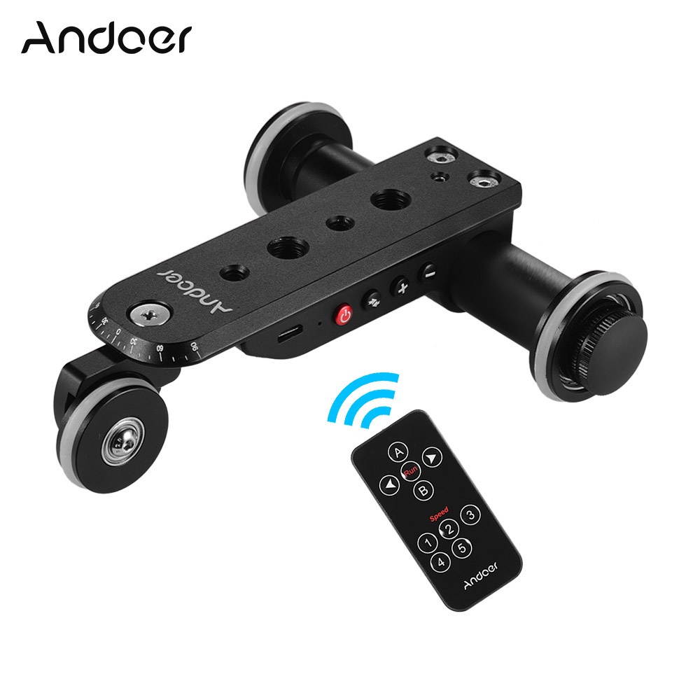 Andoer PPL-06S Pro Auto Dolly Motorized Video Slider Skater 5 Speeds Adjustable Aluminum Alloy Max. Load 4kg with USB Rechargeable Battery 2.4G Remote Control Phone Holder for Smartphone Action Camera