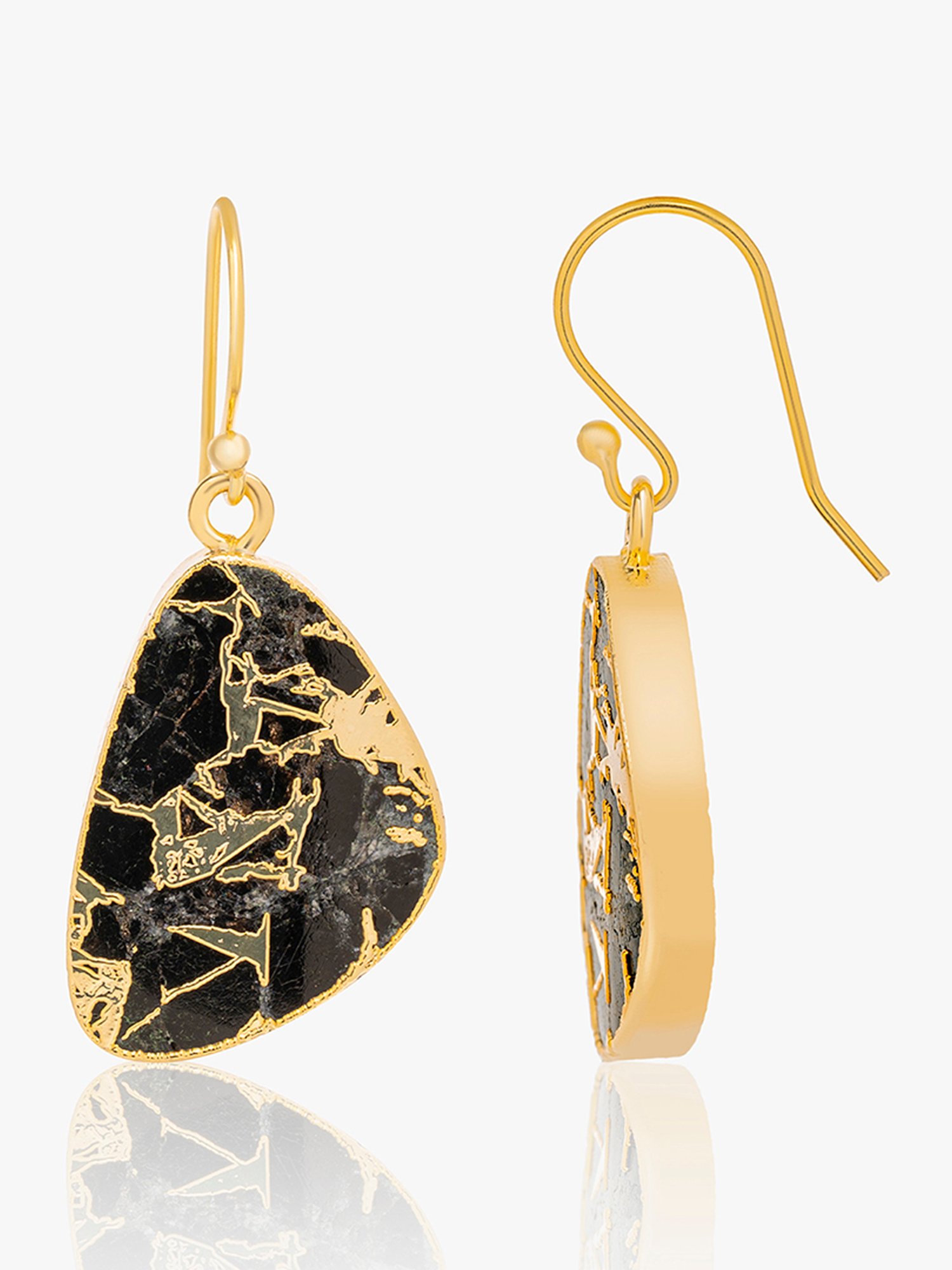 March by FableStreet 92.5 Sterling Silver Black Copper Turquoise Drop Earrings in 18k Gold-Plating