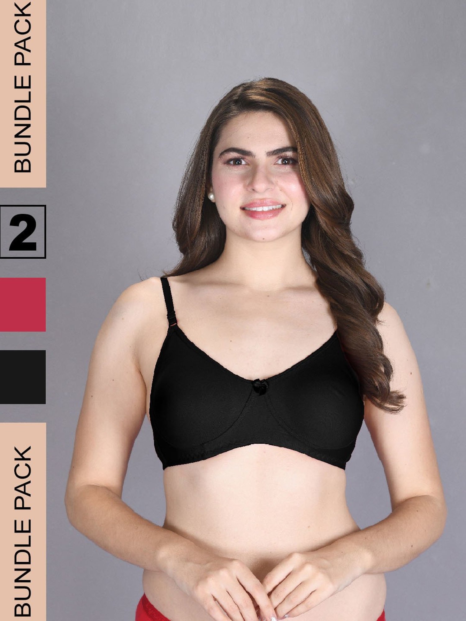 Lux Venus Fuchsia & Black Full Coverage Non-Wired T-Shirt Bra With Adjustable Strap - Pack of 2