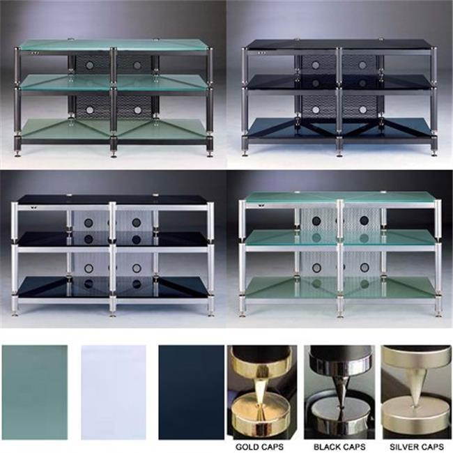 VTI Manufacturing BLG503SSB-02 5 Silver Capspike Silver Poles 1 Black Glass 7 in. Additional Shelf