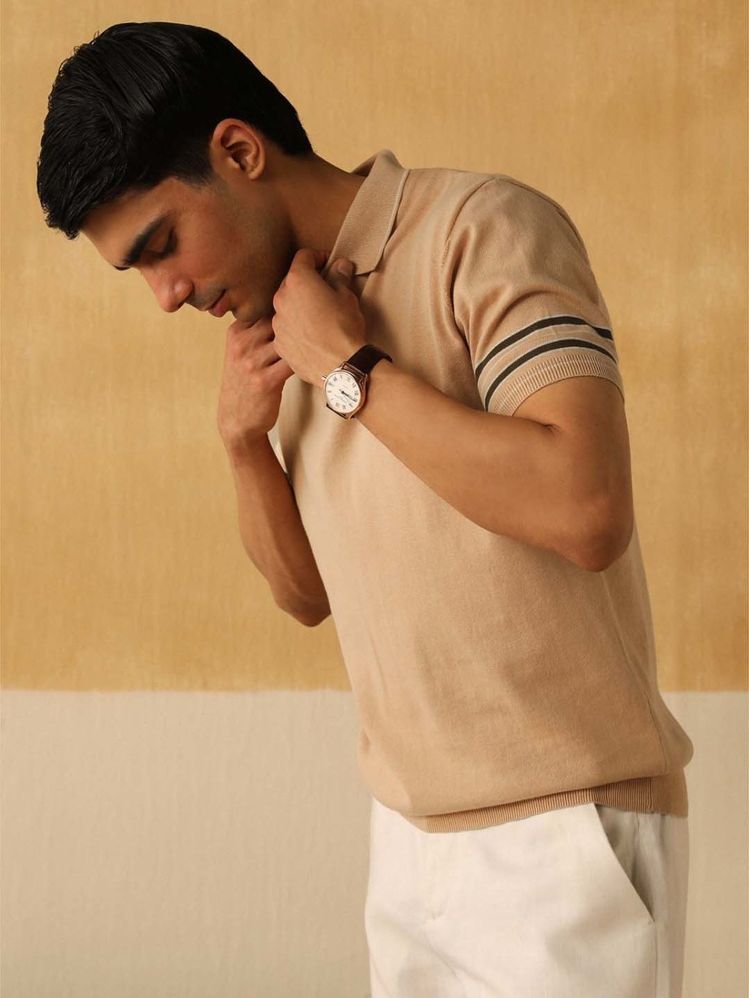 Andamen Beige Cotton Regular Fit Polo T-Shirt