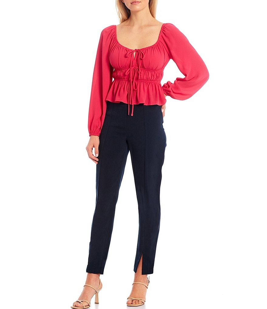 Sugarlips Tie Front Long Balloon Sleeve Top