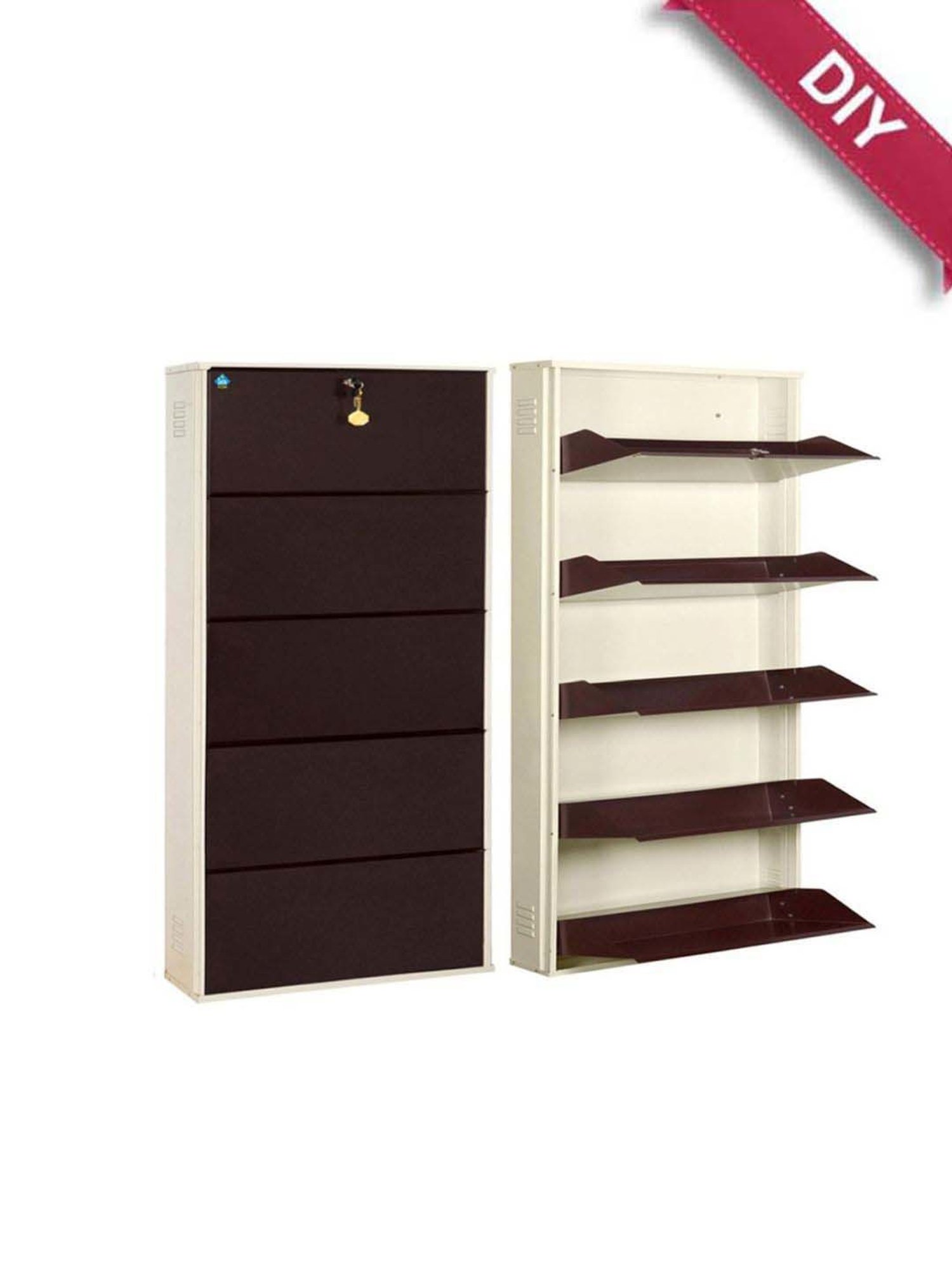 Delite Kom Metal Shoe Rack - 29" 5 Shelf, Ivory Coffee, PowderCoat, Wall Mount, DIY