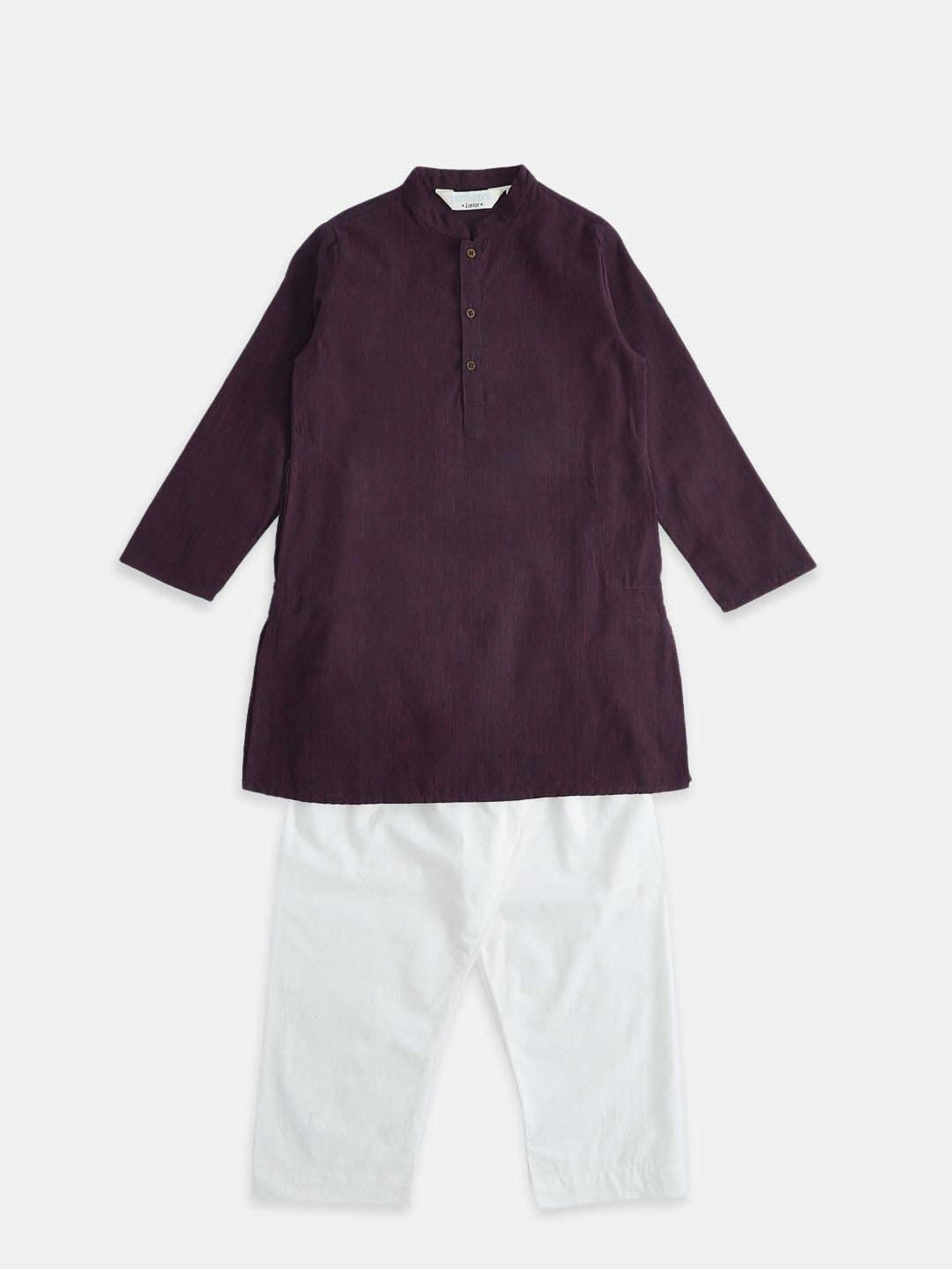 Indus Route by Pantaloons Kids Maroon & White Cotton Regular Fit Full Sleeves Kurta Set