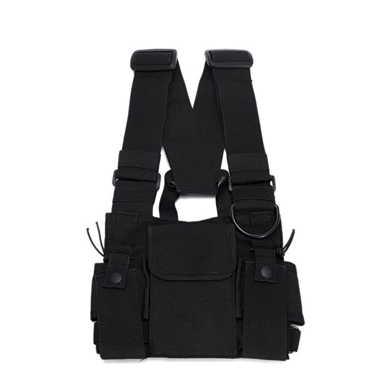 Chest Harness Rig Holster Pack with Front Pouches and Zipper Bag for Universal Walkie Talkies