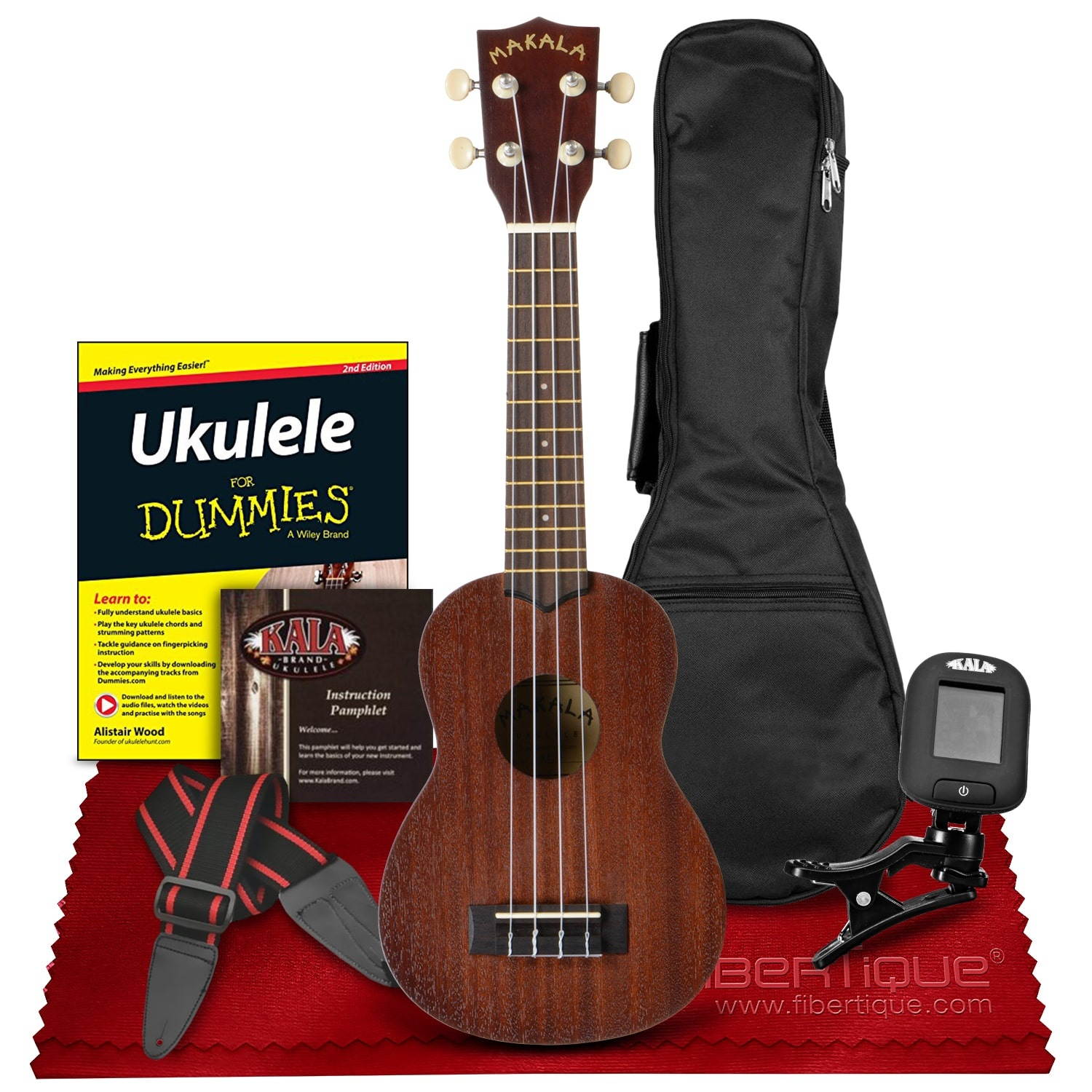 Kala MK-S Makala Soprano Ukulele Walnut Fingerboard Mahogany Body With Starter Bundle Accessories Including Tuner, Carry-And-Go Bag, Instruction Manual And Other Accessories For Beginners and Intermed