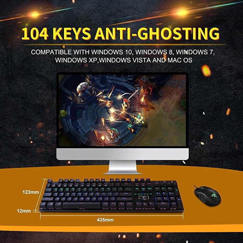 Backlit Mechanical Gaming Keyboard, E-Element LED Clicky Wired Keyboard with DIY Blue Switches, Anti-ghosting 104 Keys (Black)