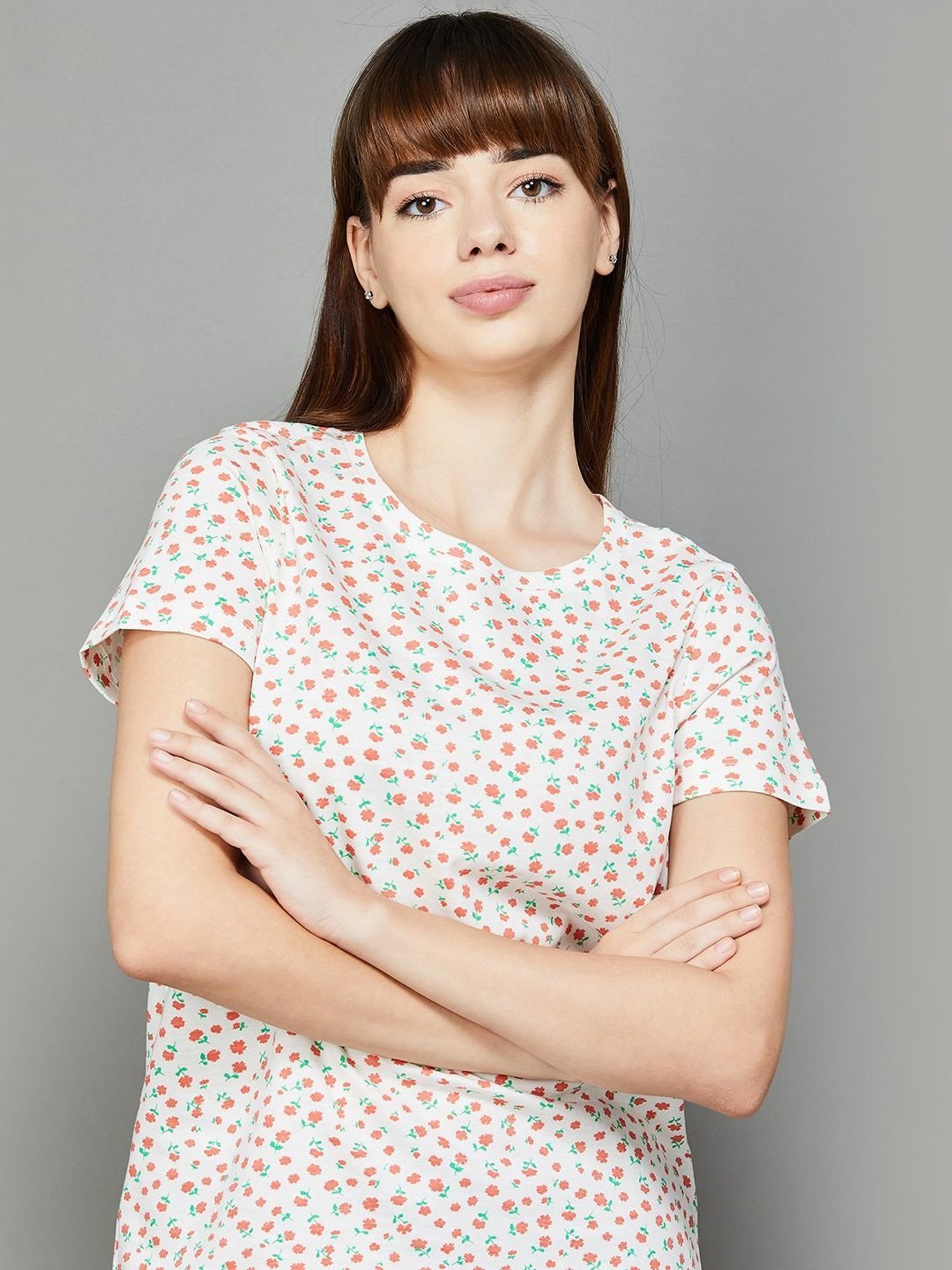 Fame Forever by Lifestyle Off-White Cotton Floral Print Top