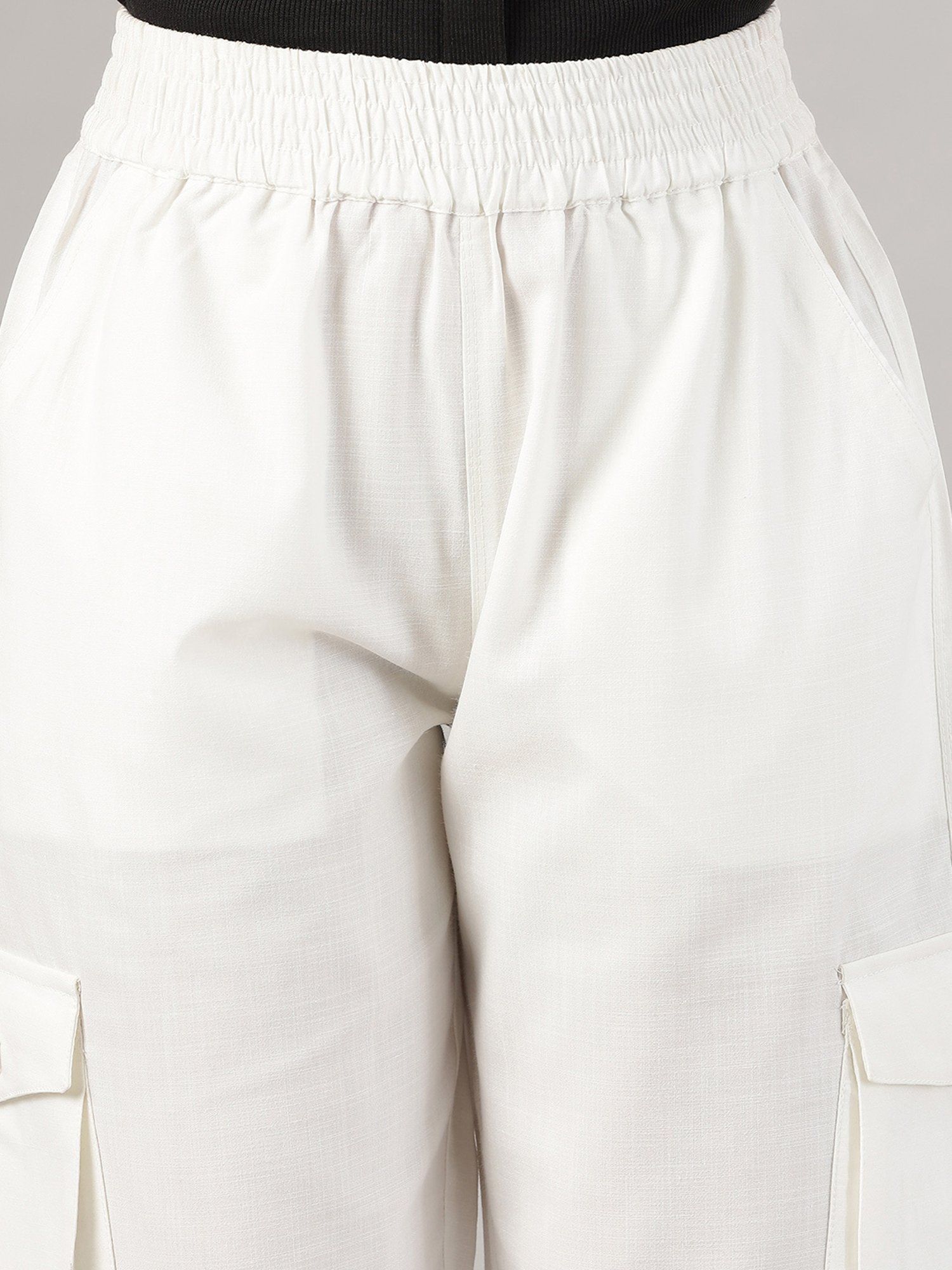 FITHUB White Regular Fit High Rise Cargo Pants