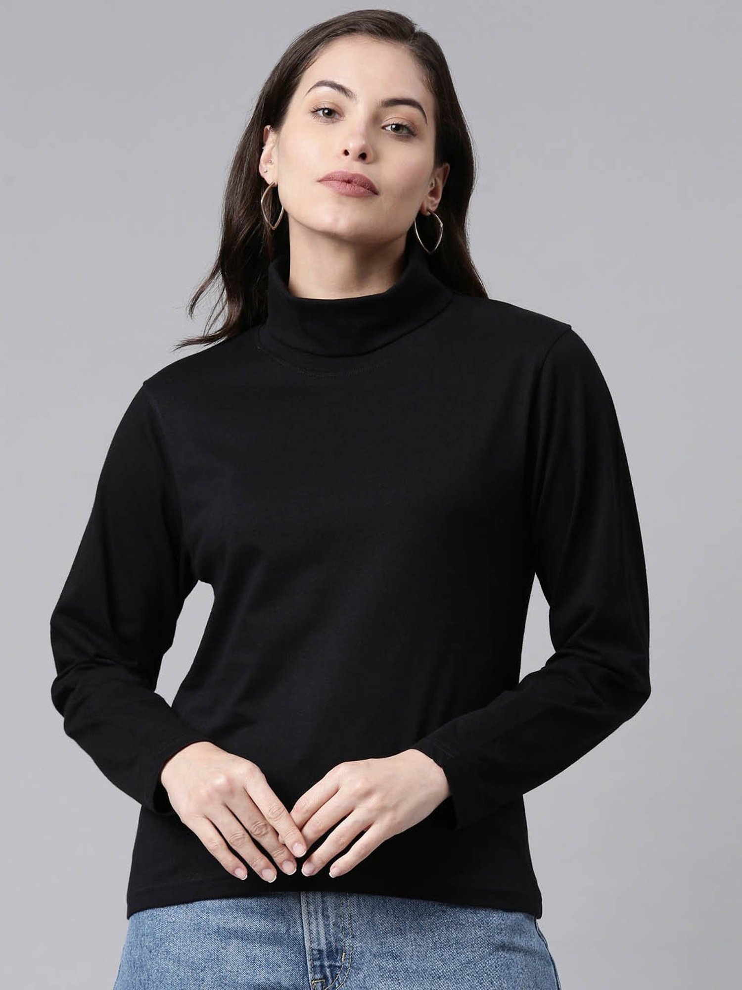 Kryptic Black Cotton Regular Fit Full Sleeve Highneck T-Shirt