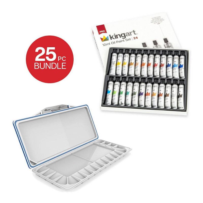 Kingart 25ct Oil Paint w/Plastic Storage Pallet Bundle